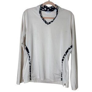 Callaway Women L White V-Neck Long Sleeve Split Hem Athleisure Golf Polo Shirt